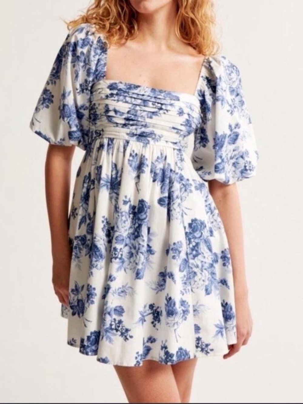 Abercrombie Blue Floral Puff Sleeve Mini Dress L